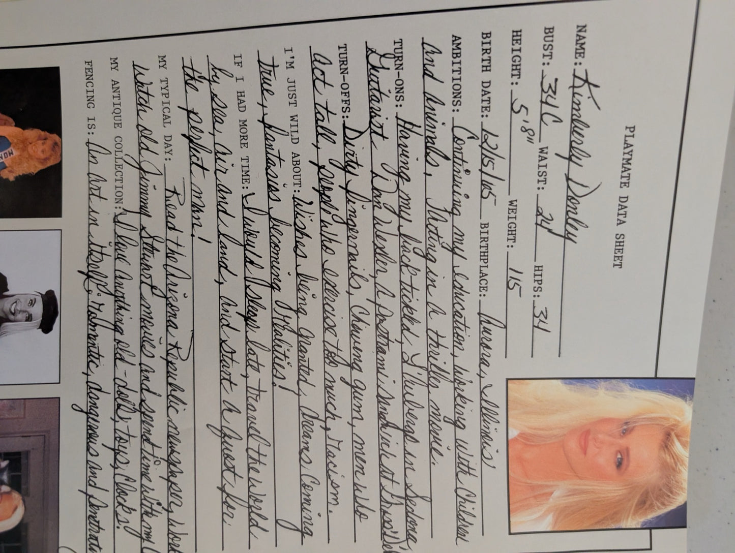 Kimberly Donley data sheet inside magazine