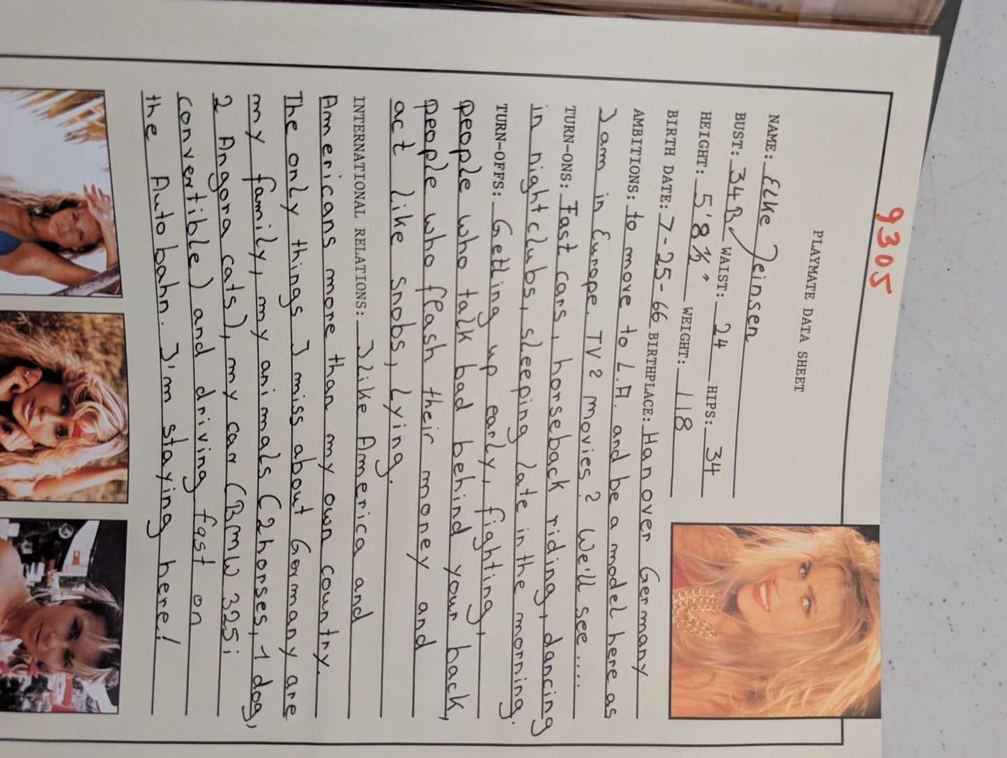 Elke Jeinsen data sheet inside magazine