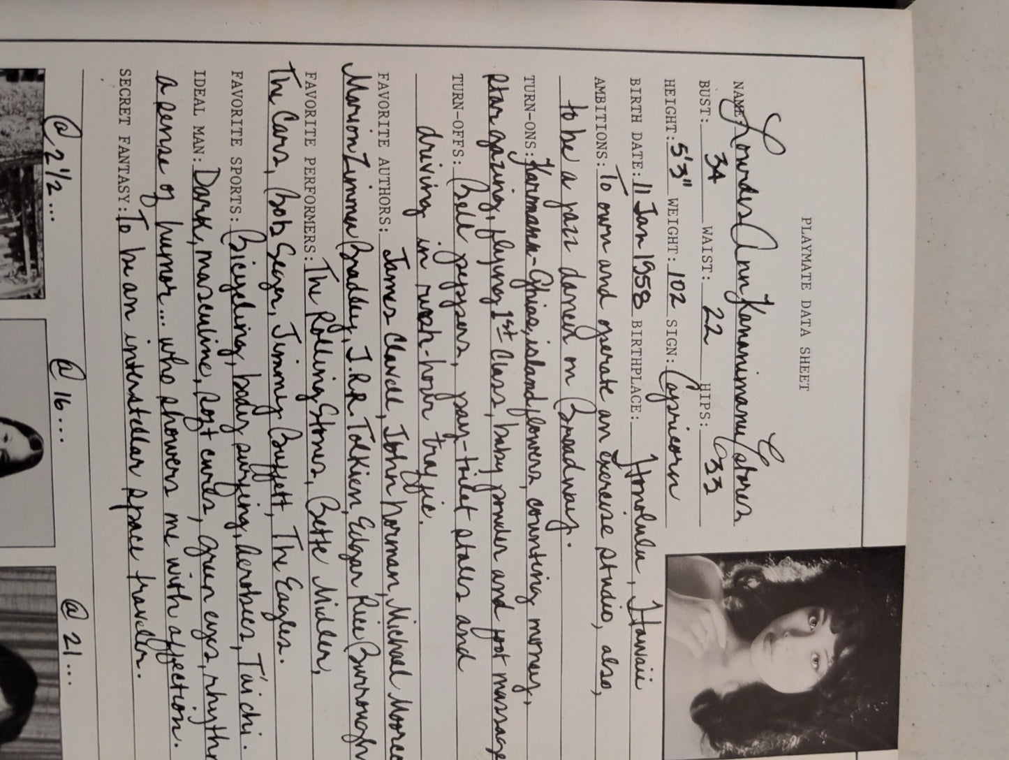 Lourdes Ann Estores Playmate Data Sheet June 1982