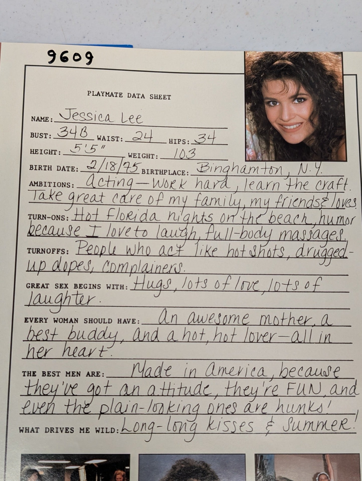 Playmate data sheet for Jessica Lee August 1996