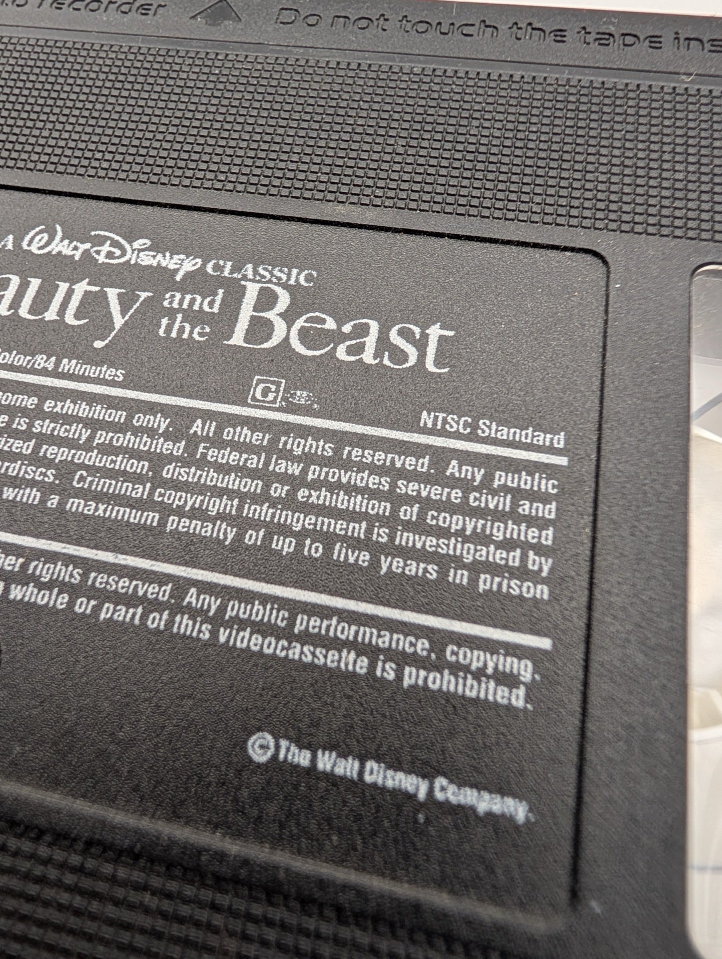 Close up of Beauty and the Beast VHS label
