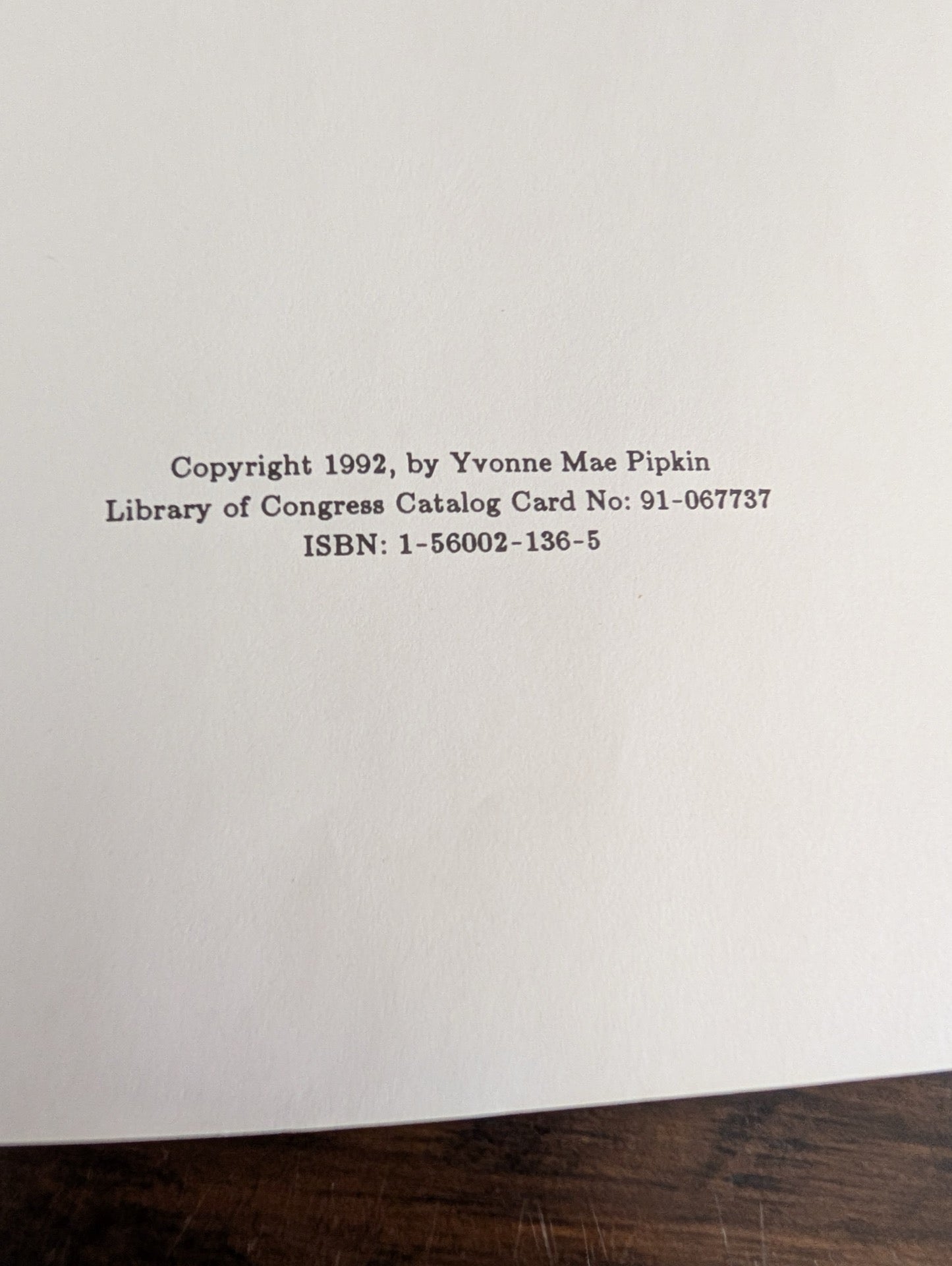 Copyright Page 1992 Yvonne Mae Pipkin
