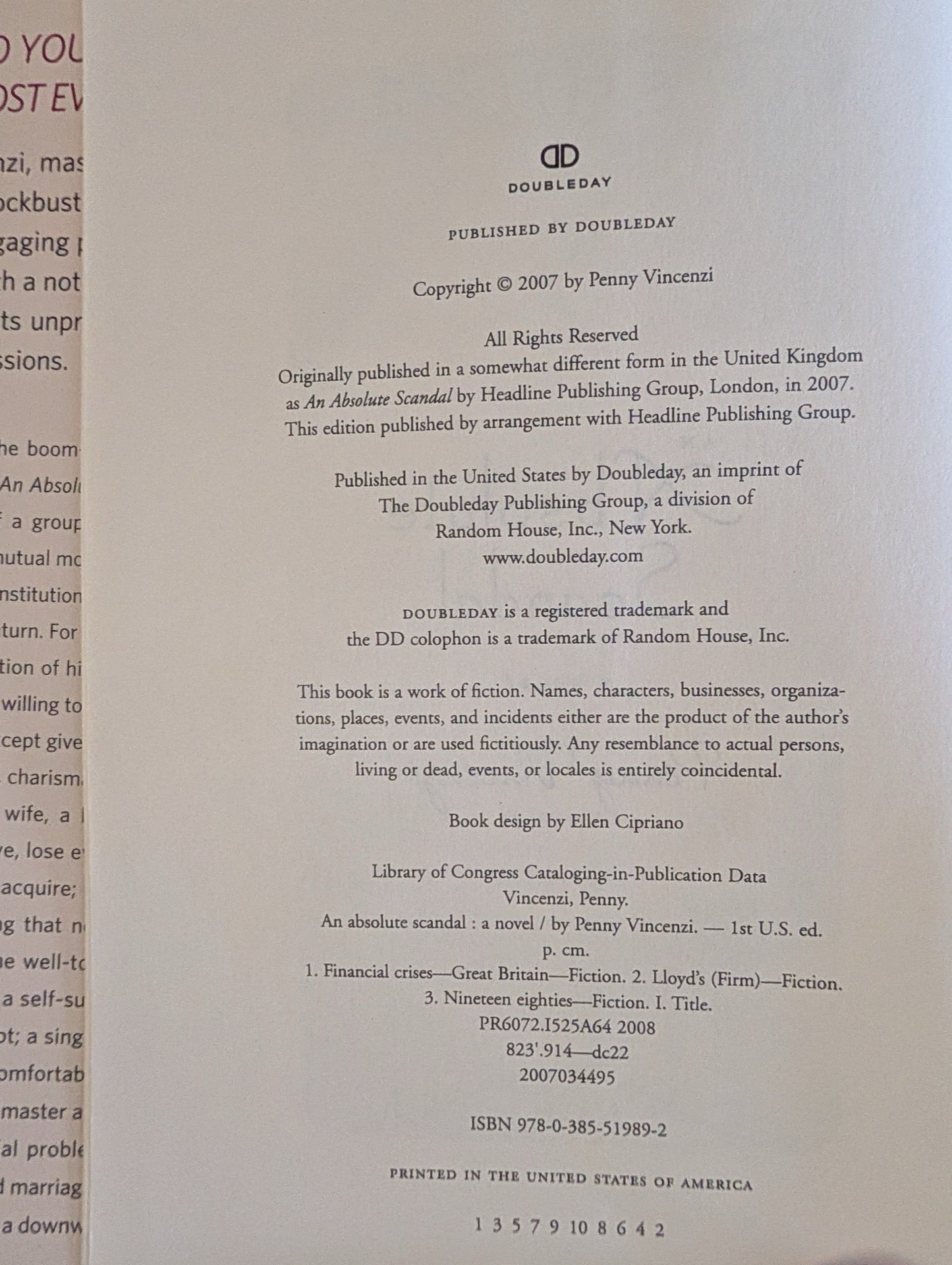 Copyright page of An Absolute Scandal