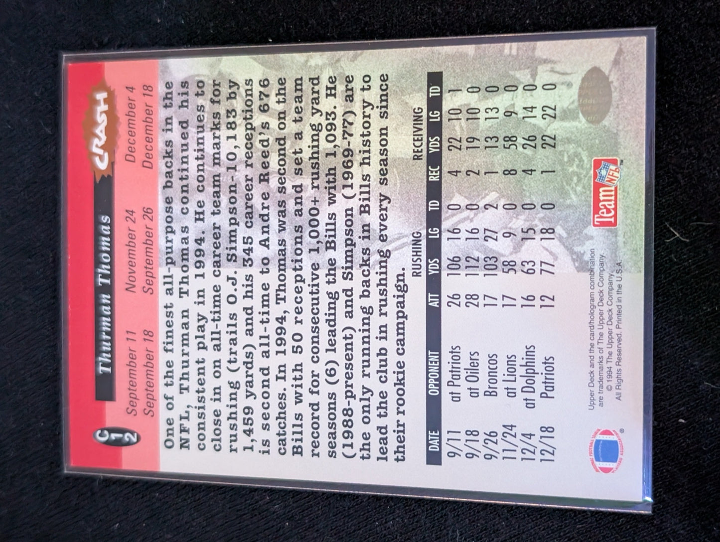 Thurman Thomas HOF Bills Legend Lot (7) 90s Topps Pro Set UD Inserts MVP