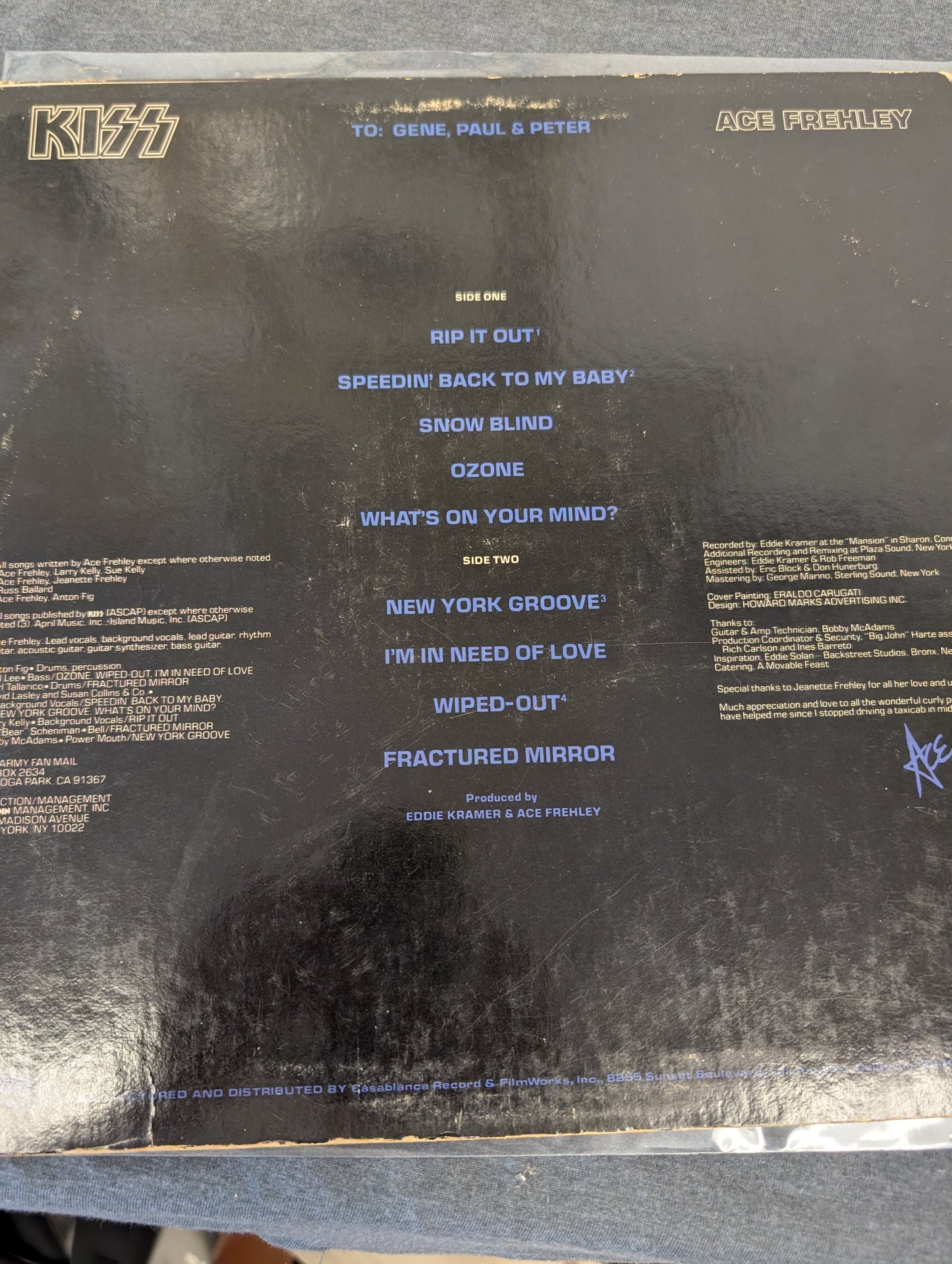 KISS Ace Frehley Solo Album 1978 Casablanca Original Album Cover no LP
