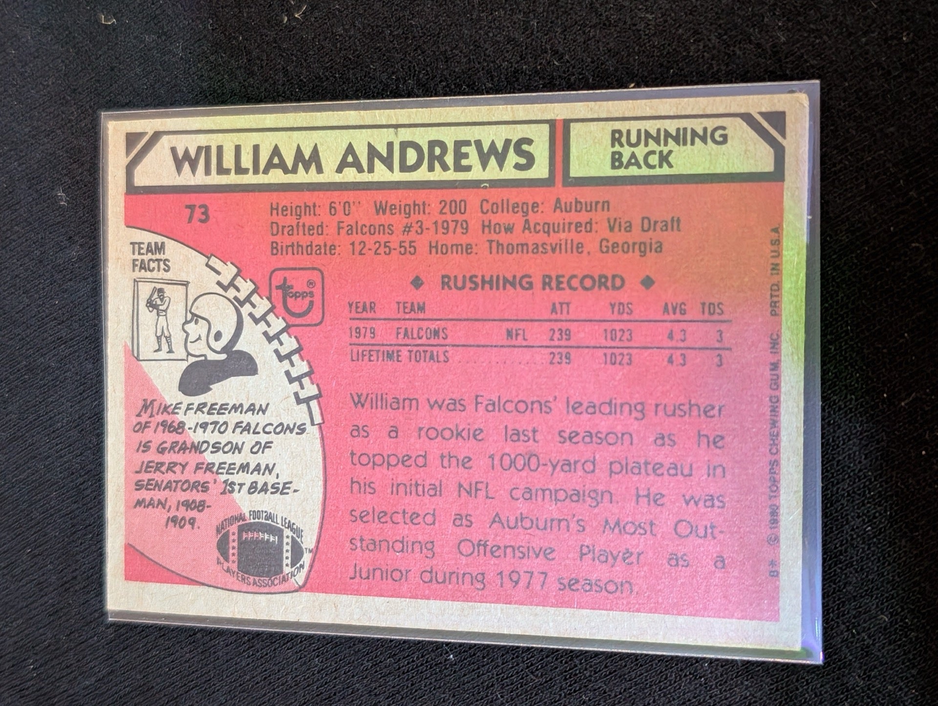 William Andrews Falcons Vintage Topps Lot (2) 1980-81 RB 4x Pro Bowl Star