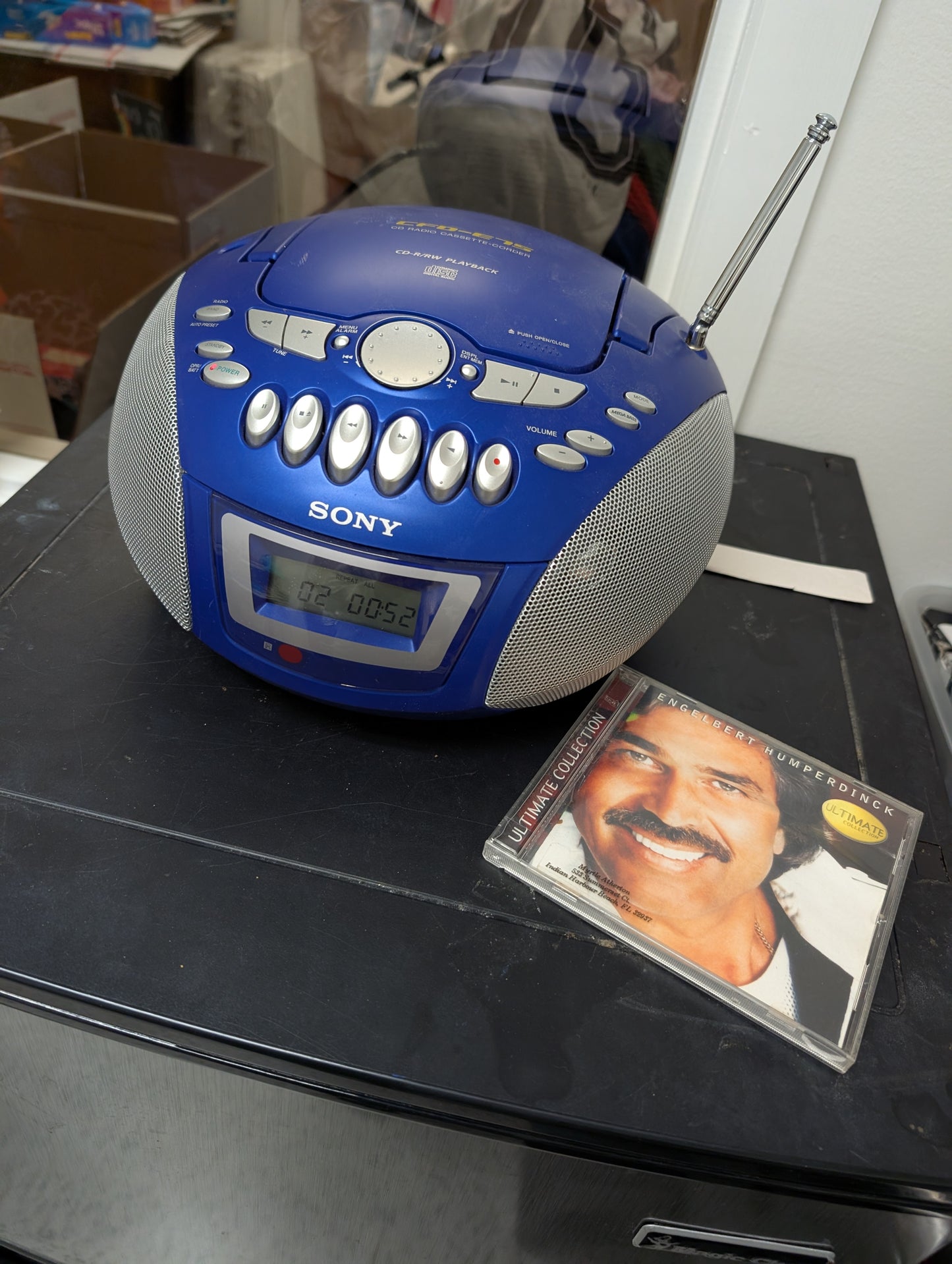 Blue Sony CFD-E75 CD Cassette Player Portable AM FM Radio Tested 2003 Vintage with Remote