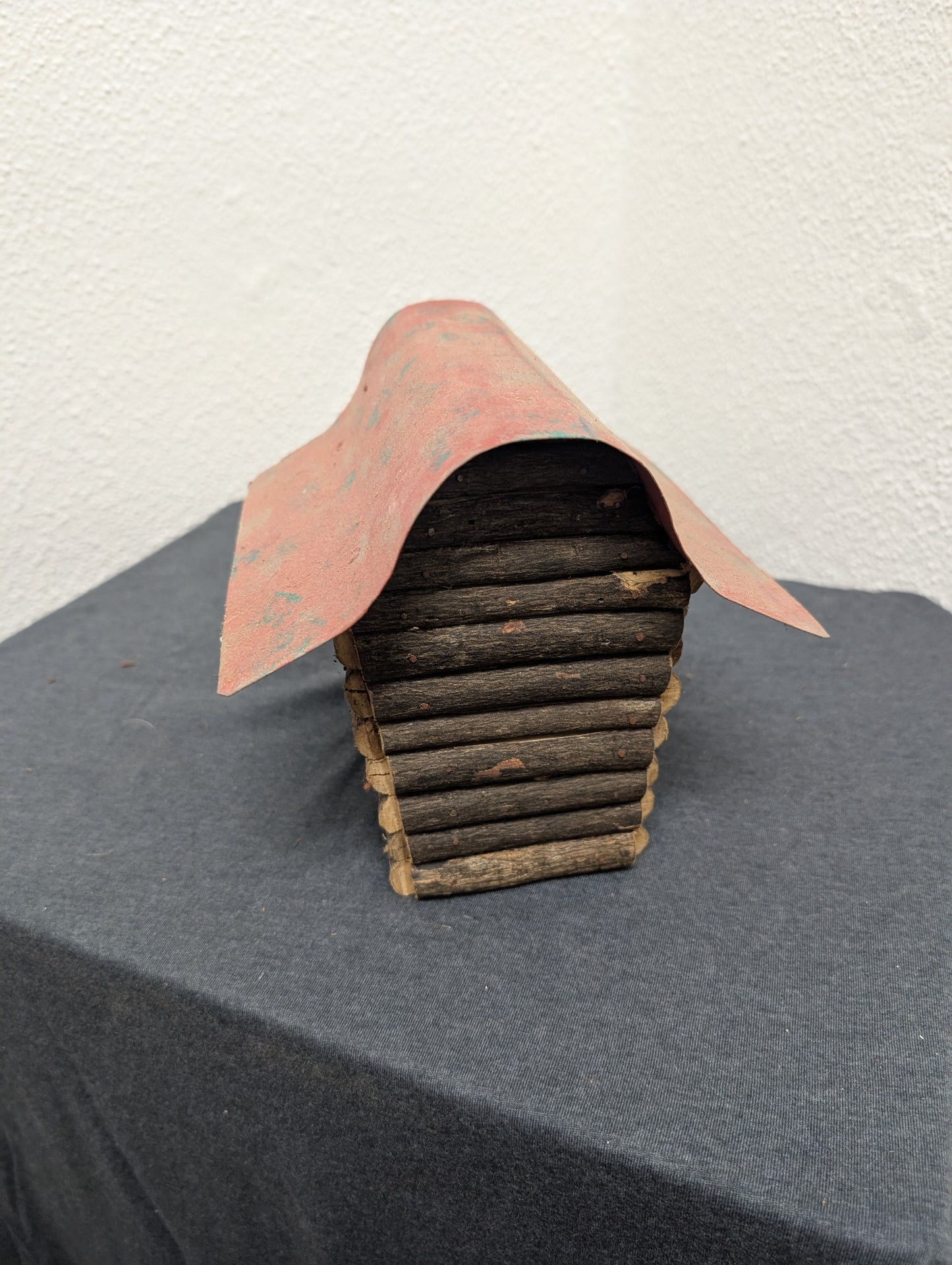 Vintage handcrafted Log Cabin Metal Roof birdhouse