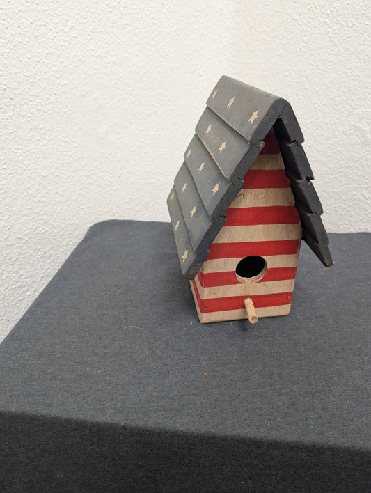 Vintage handcrafted Red White and Blue A Frame Birdhouse