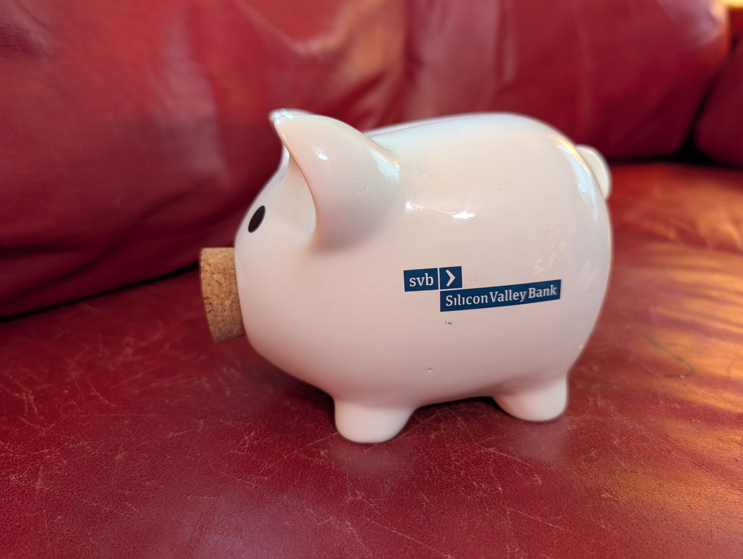 Silicon Valley Bank White Piggy Bank. 4”x7”