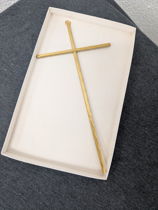 10" Hammered Solid Brass Cross