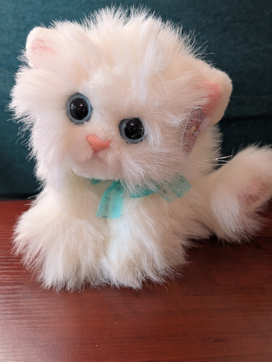 DSI Kitty Kitten Snowball Plush 2001 Purrs White Persian Cat Blue Eyes Bow