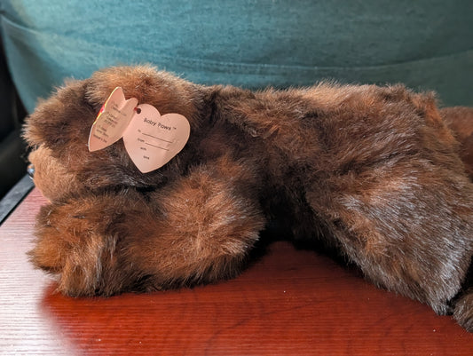 Vintage TY Classic Beanie "BABY PAWS" 11" Plush Brown BEAR 1996