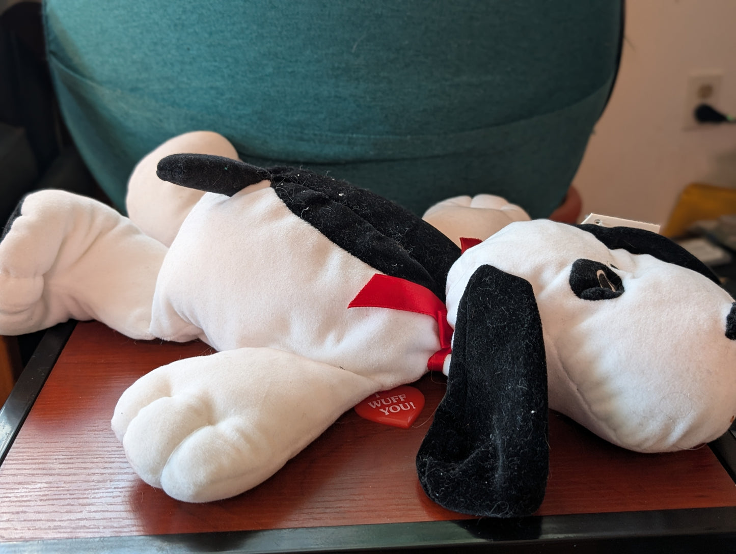 Vintage Gibson Spot Puppy Dog White Black Plush I Love Wuff You Heart 1995 Valentine Day