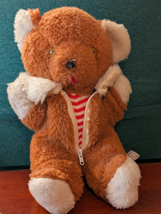 Vintage Avlon  Inc Plush Bear Striped Body Fur Clothing Zipper Jacket Brown Tan 12”
