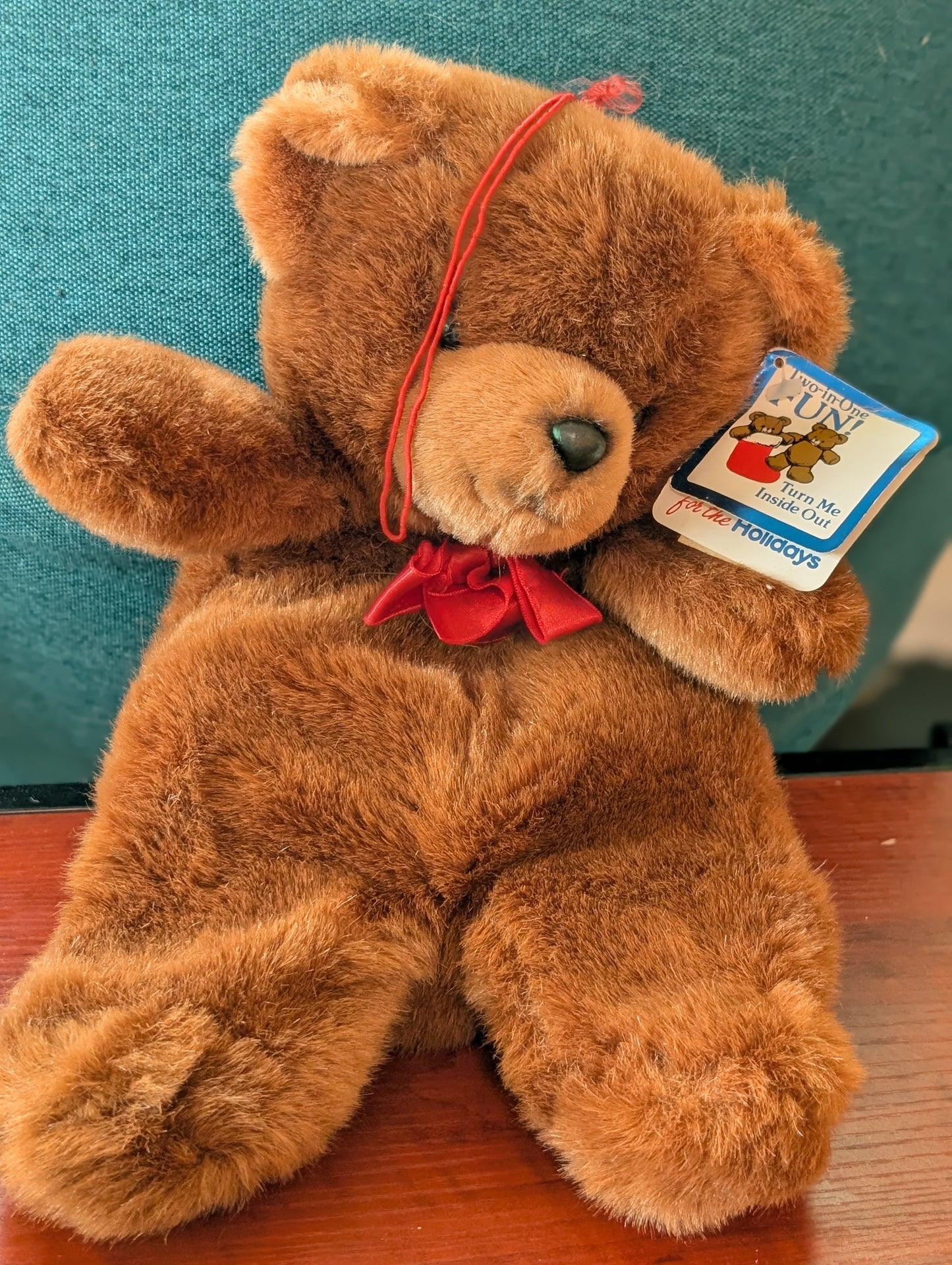 Vintage Applause Teddy Bear Christmas stocking plush Stuffed Animal 1986 Reversible