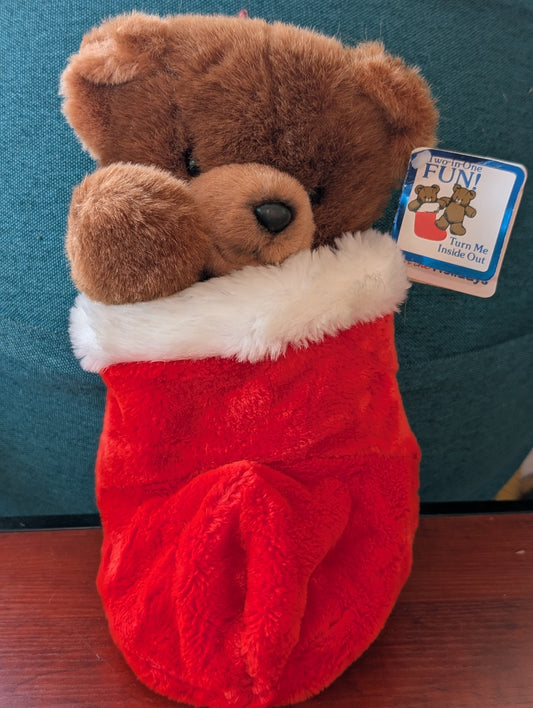 Vintage Applause Teddy Bear Christmas stocking plush Stuffed Animal 1986 Reversible