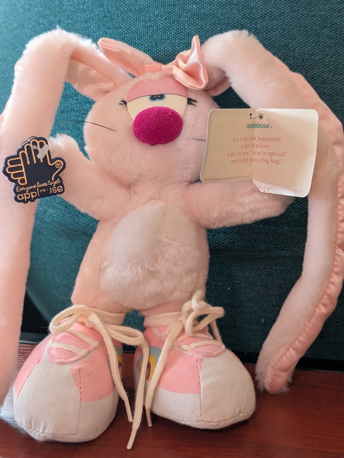 Easter Bunny Rabbit Plush White Pink Soft Eyes Stuffed Animal 12"