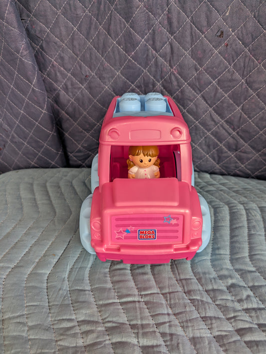 Fisher Price Little People Mattel 2010 Block Pink Bus/ Van Vehicle SUV