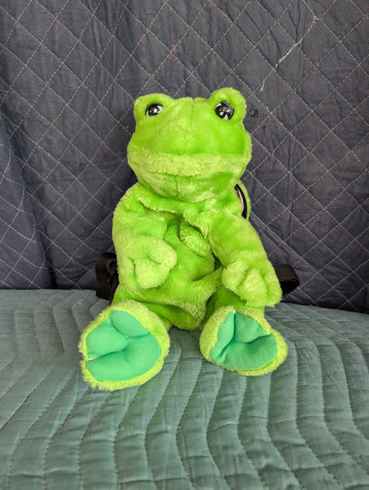 Vintage Frog Backpack {90s Plush Frog Green Kids Backpack School Book Bag Kindergarten} Small Tiny Mini Back Pack 1990s Accessory