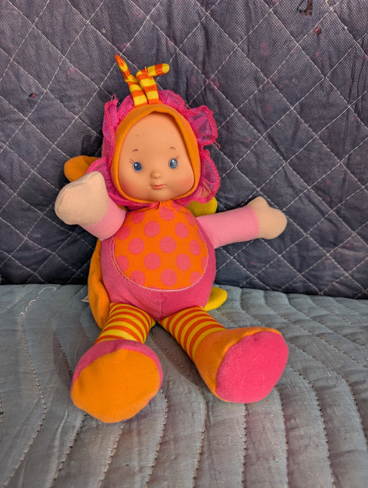Hong Kong City Toys Butterfly Baby Doll Pink Orange Yellow 11" Plush Stuffed