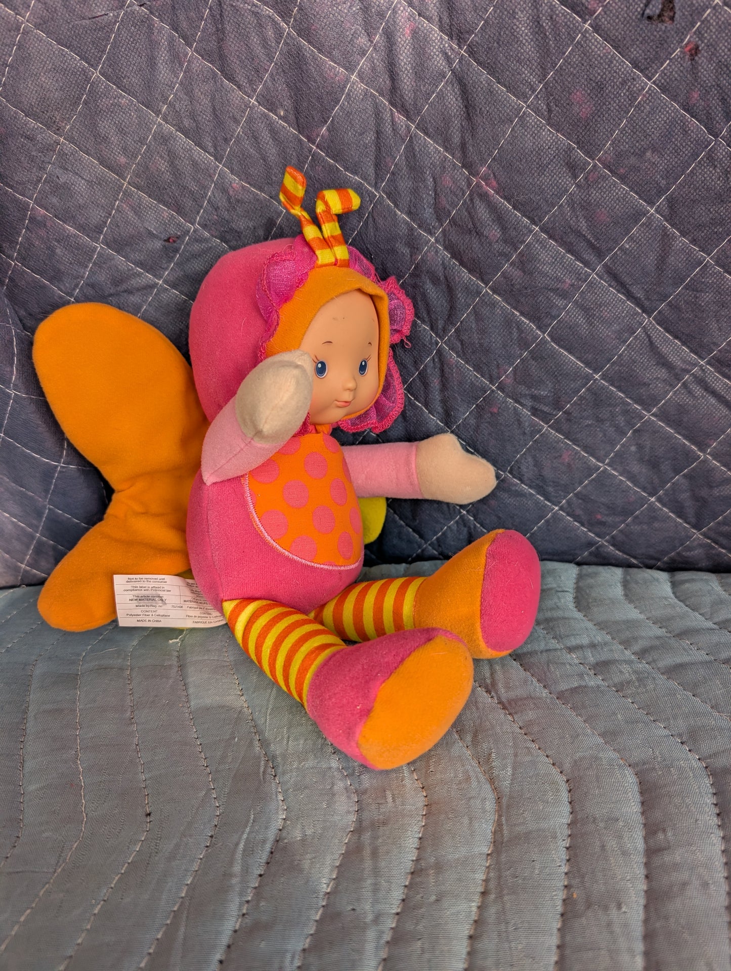 Hong Kong City Toys Butterfly Baby Doll Pink Orange Yellow 11" Plush Stuffed