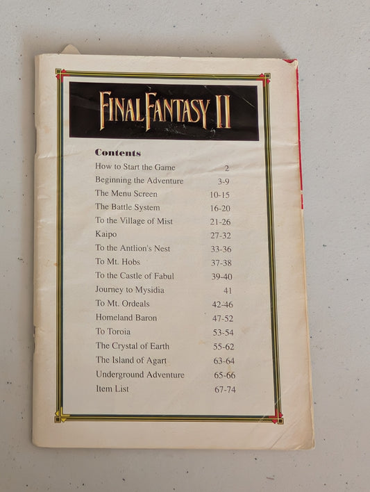 Final Fantasy II video game Instruction Booklet Super Nintendo - No cover