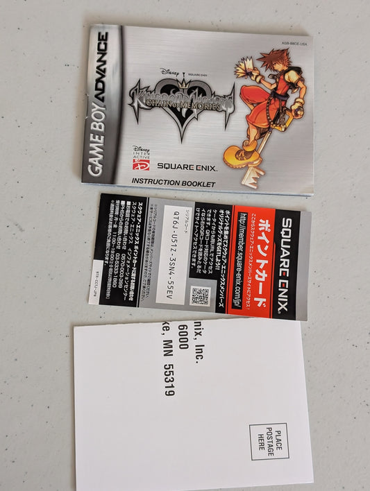 Kingdom Hearts: Chain of Memories Video game Instruction Booklet amd inserts Gameboy Advance