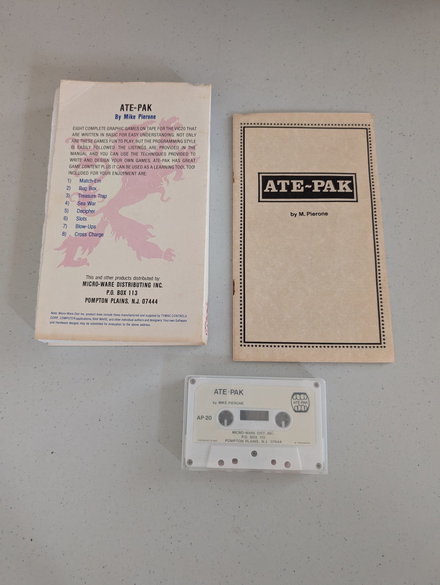 ATE PAK CASSETTE FOR VIC20 eight graphic games