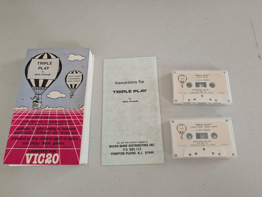 TRIPLE PLAY by MIKE PIERONE CRYPTO-SOLVE CROSSWORDS WORD SEARCH TP-20 VIC 20 CASSETTE FOR VIC20