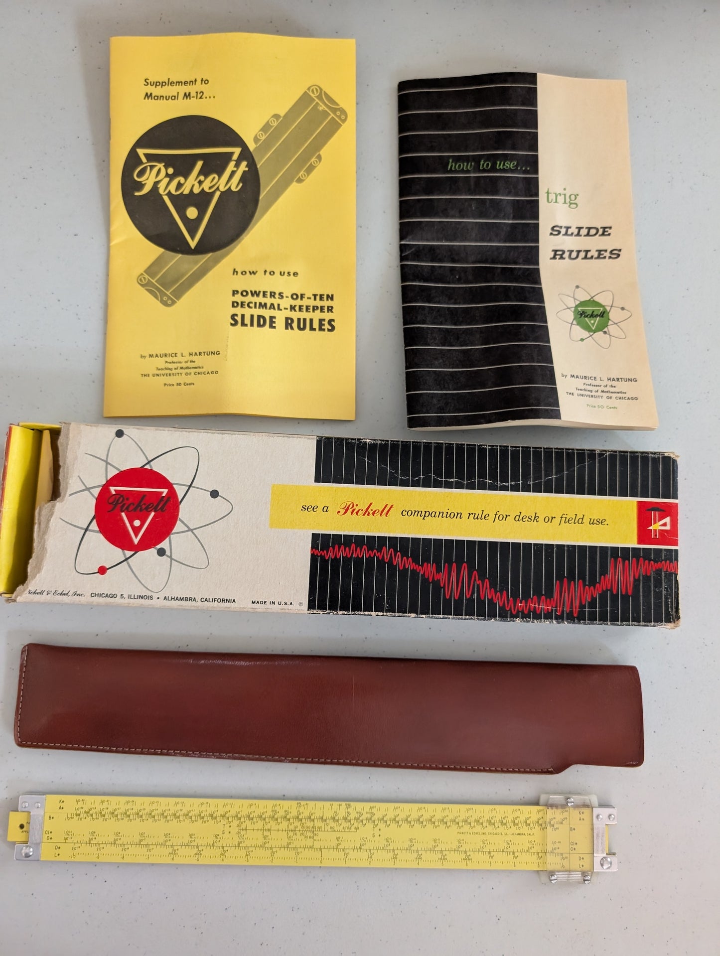 Pickett Model N904 ES 10" Slide Rule Early 60's Excellent w/Inst, Case, Paperwork