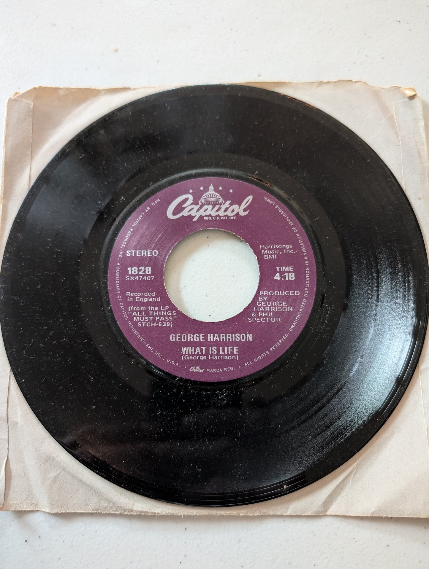 George Harrison – What Is Life-Apple Scruffs (7 in, 45 RPM, Single, Vinyl Record Album)