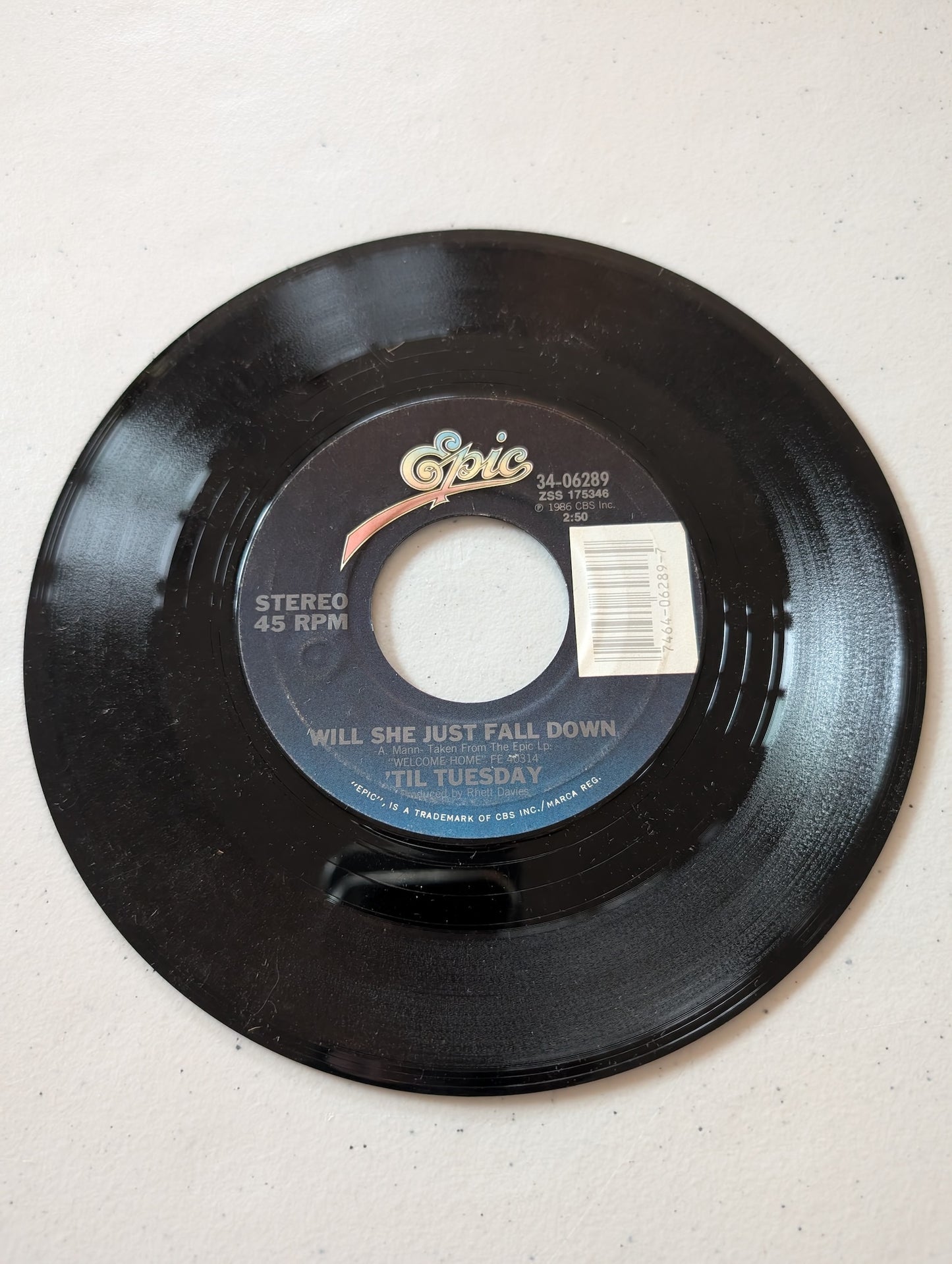 Til Tuesday - What About Love-Will She Just Fall Down (7 in, 45 RPM, Single, Vinyl Record Album)
