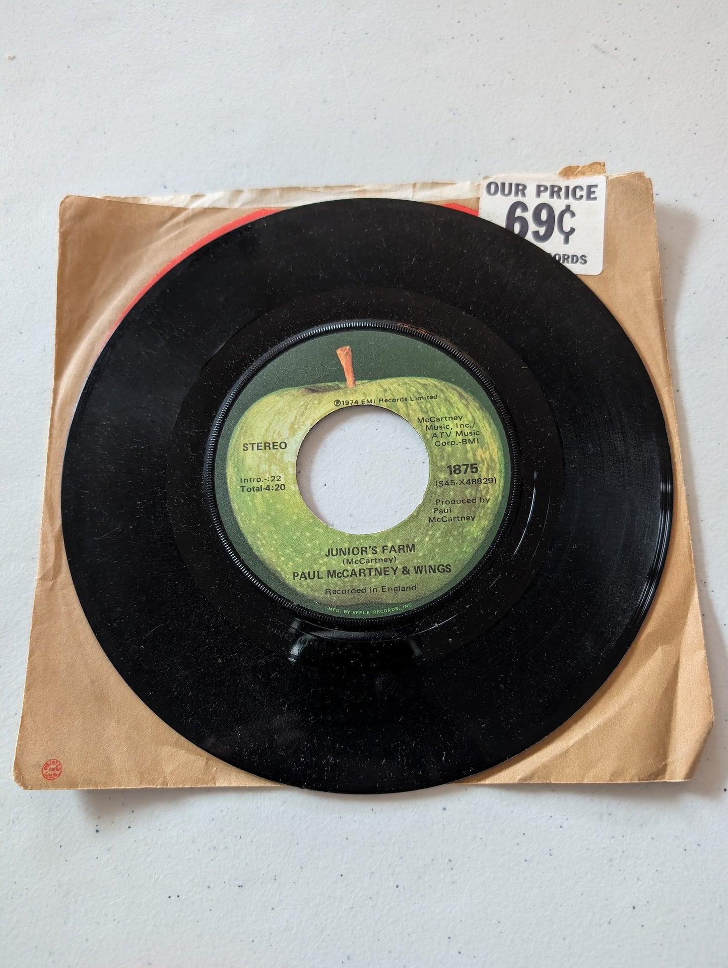 PAUL McCARTNEY & WINGS - Junior's Farm - Sally G Apple Records (7 in, 45 RPM, Single, Vinyl Record Album)