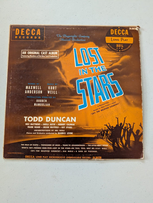 Lost in the Stars Musical Soundtrack - Todd Duncan - 1960 Decca Records DL-8028(Vintage Vinyl Record LP Album Soundtrack)