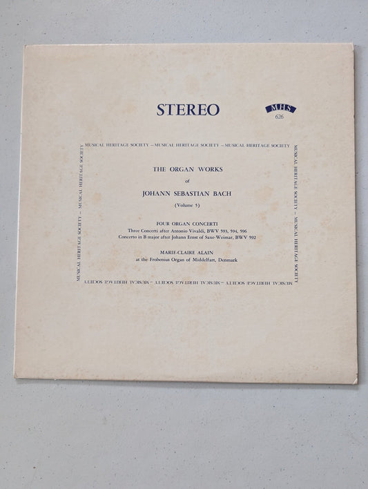 Marie-Claire Alain The Organ Works of Johann Sebastian Bach LP MHS Stereo Three Concerti after Antonio Vivaldi, BWV 593, 591, 596 Concerto in B major after Johann Ernst of Saxe-Weimar, BWV 592(Vintage Vinyl Record LP Album)