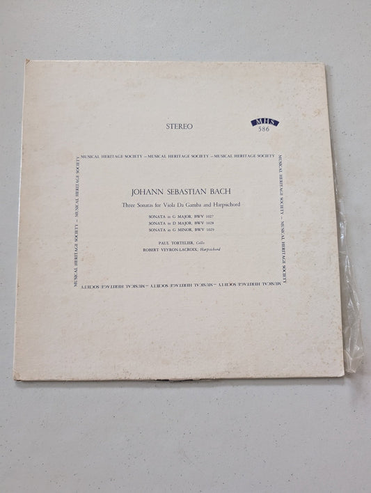 J.S. Bach~Three Sonatas for Viola Da Gamba & Harpsichord~Robert Veyron-Lacroix SONATA G MAJOR, BWV 1027 SONATA D MAJOR, BWV 1028 SONATA in G MINOR, BWV 1029(Vintage Vinyl Record LP Album)