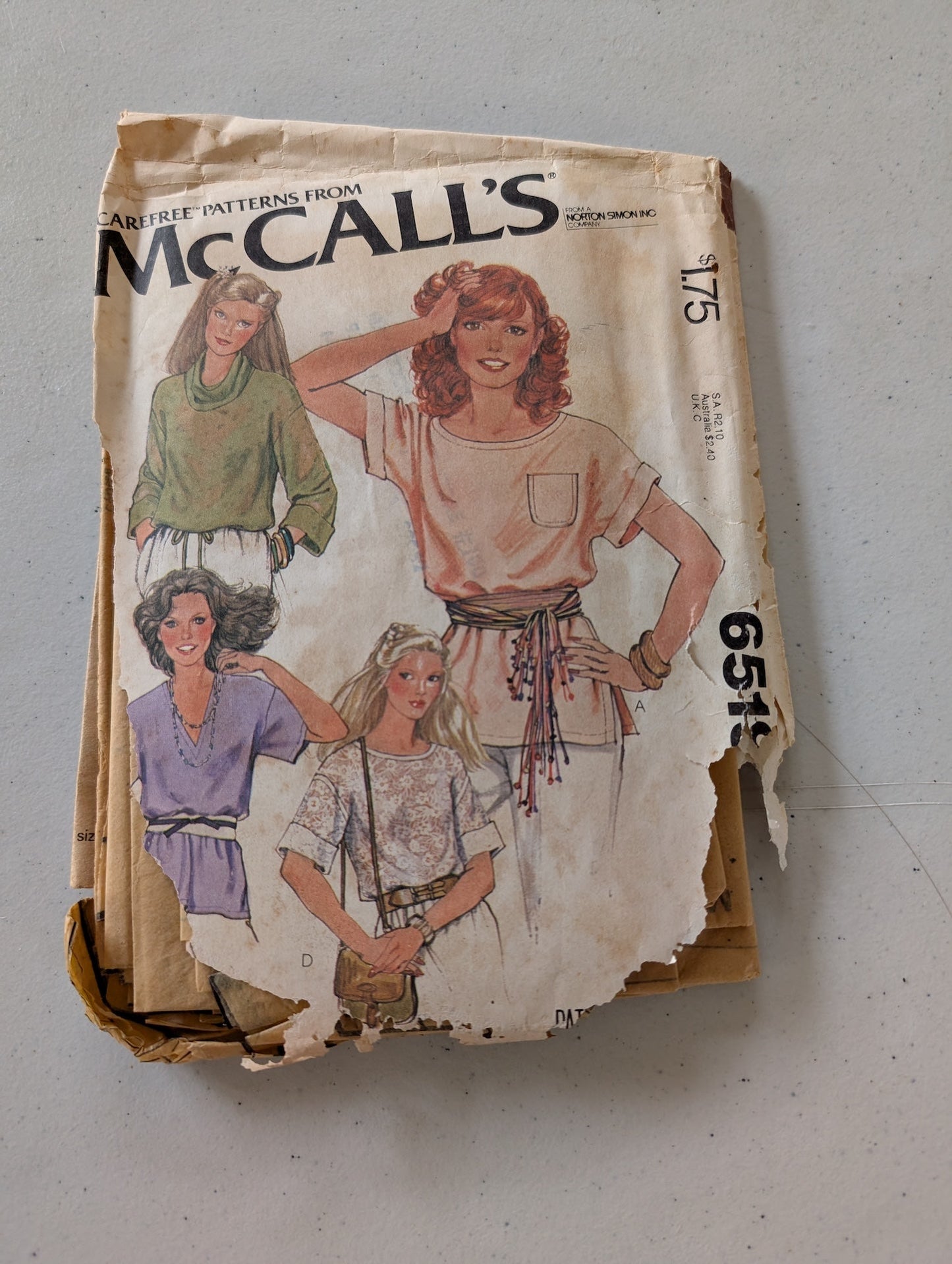 McCall's #6519 Misses' Pullover Tops - Size S (Sewing Pattern Vintage)