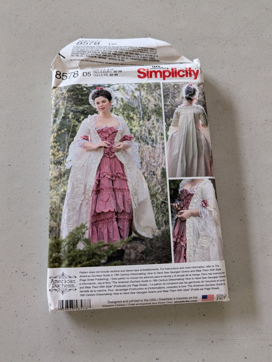 Simplicity Pattern American Duchess 8578 Georgian Court Gown Size 4-6-8-10-12(Sewing Pattern Vintage)