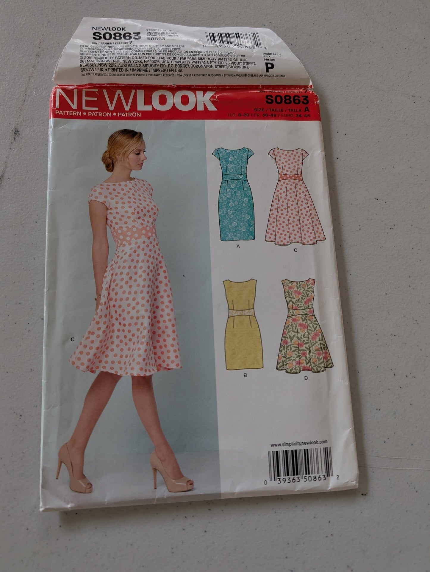 New Look S0863 Dress w V-Back, Midriff Inset, Flared or Slim Skirt Sz 8-20 6447(Sewing Pattern Vintage)