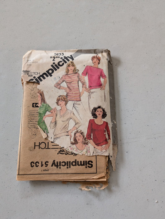 Simplicity 5133 Ladies Knit Top Pattern Size 6 8 10 7974(Sewing Pattern Vintage)