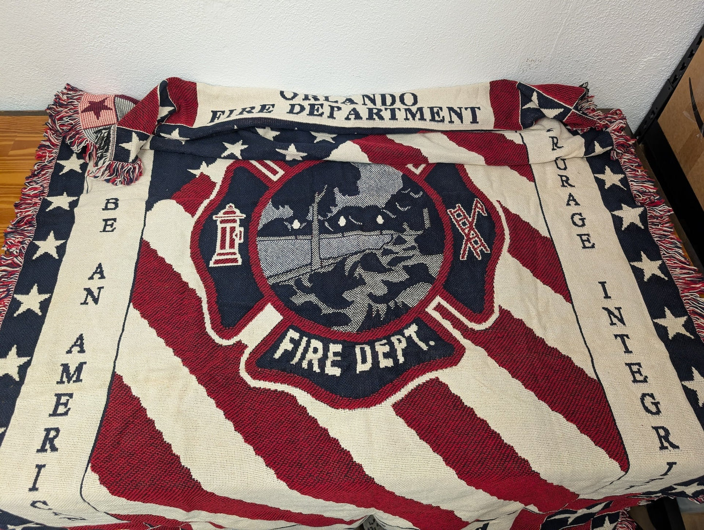 Orlando Fire Department Tapestry Throw from Unbranded -  Textiles (Cotton Throw Blanket, Patriotic, First Responder, Collectible, Red, White, Blue, Gold)