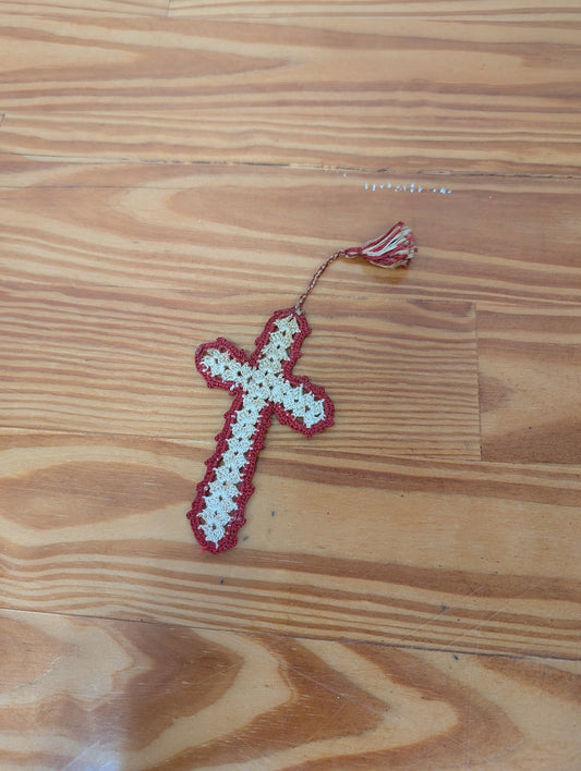 Crocheted Cross Bookmark from Handmade -  Decorative Accessories (Cotton Thread Bookmark, Religious, Handmade, White, Red)