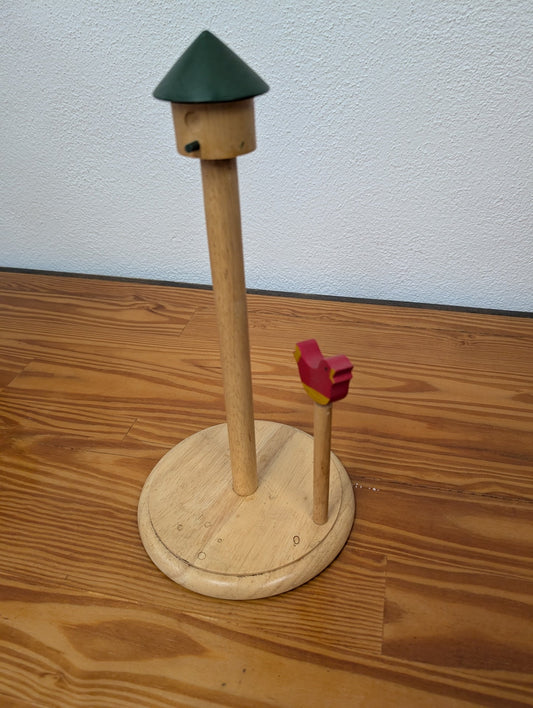 Birdhouse Wooden Paper Towel Holder from Handmade -  Kitchenware (Wood Paper Towel Holder, Country, Folk Art, Handmade, Natural Wood, Green, Red)