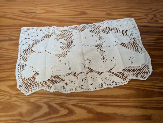 Filet Crochet Bird & Flower Doily from Handmade -  Linens (Cotton Thread Doily / Placemat, Vintage, Cottage, Handmade, Off-White)