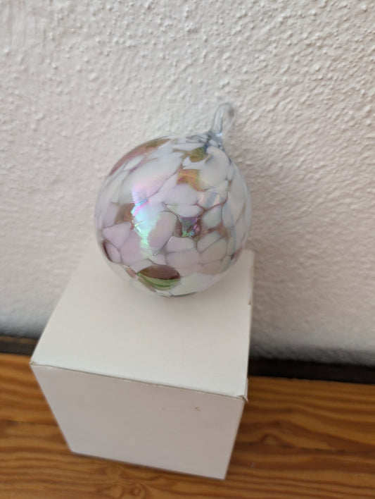Hand-Blown Glass Ornament from Unknown -  Holiday Decor (Glass Ornament, Artisan, Contemporary, Eclectic, White, Pink, Brown, Iridescent)