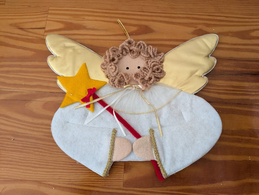 Handmade Felt Angel from Unknown -  Holiday Decor (Felt, Yarn, Fabric Wall Decor / Ornament, Handmade, Craft, Whimsical, White, Gold, Brown)