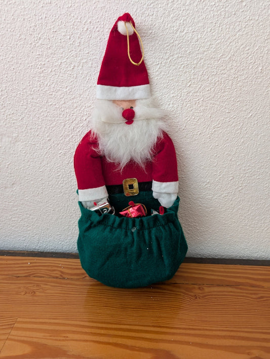 Santa in a Gift Bag from Unknown -  Holiday Decor (Fabric, Felt, Plush Figurine / Doorstop, Traditional, Whimsical, Red, Green, White)