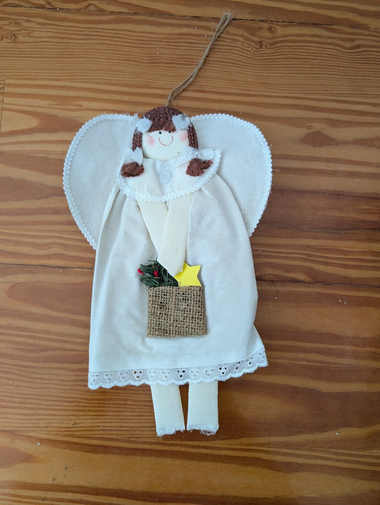 Handmade Felt Angel with Pocket from Unknown -  Holiday Decor (Felt, Yarn, Burlap Wall Decor / Ornament, Handmade, Craft, Rustic, Cream, Brown, Burlap)