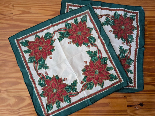 Poinsettia Napkins from Unknown -  Home Goods (Cotton/Polyester Blend Linens, Traditional, White, Red, Green)